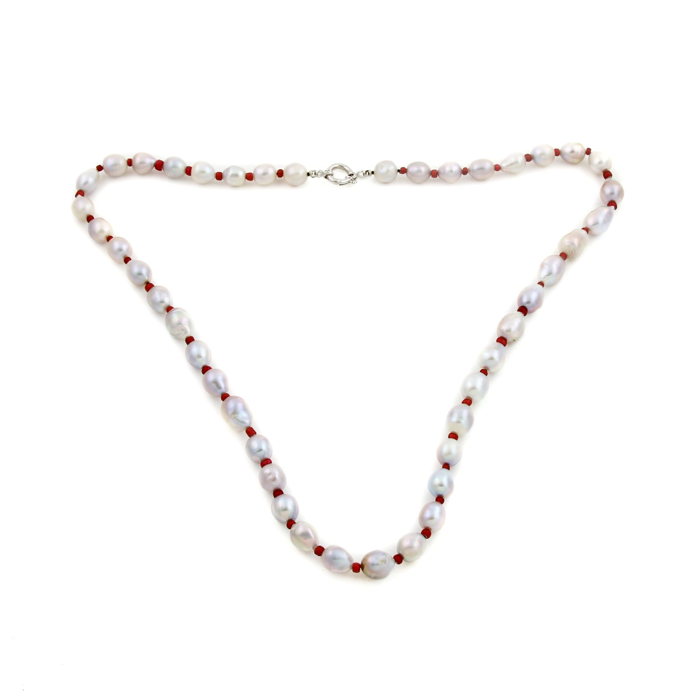 White/Silver Pearls x Italian Coral Beaded Necklace