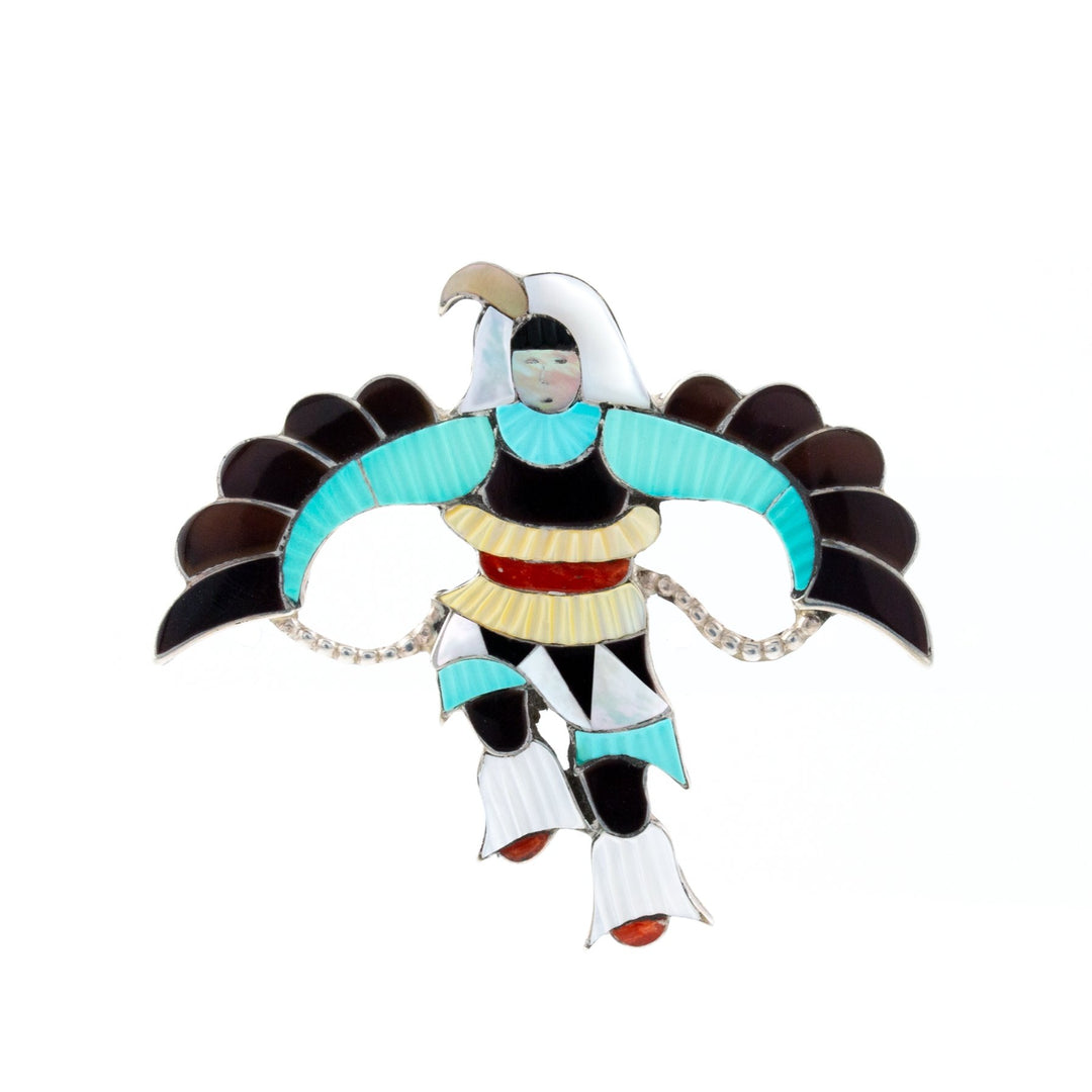 Zuni "Eagle Dancer" Inlay Brooch - Kingdom Jewelry